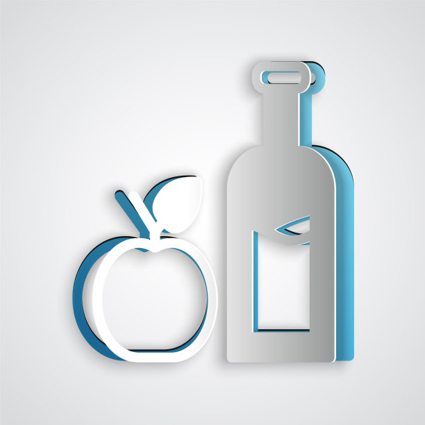 剪纸苹果酒瓶图标孤立在灰色图片下载