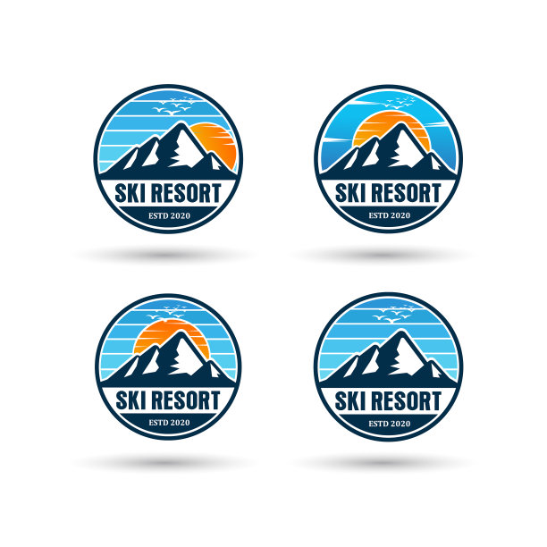 山和太阳标志设计捆绑图片下载