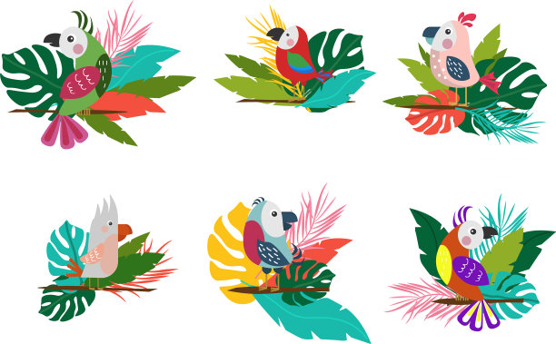 鸟儿栖息在有树叶的树枝上图片下载