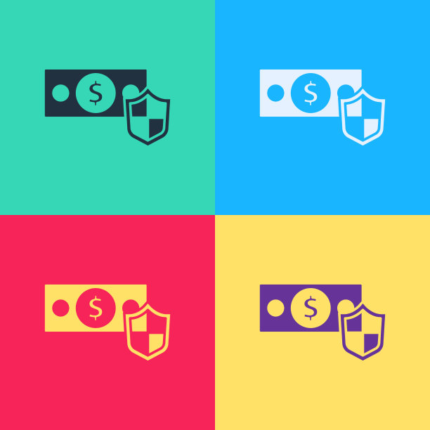 波普艺术的钱与盾牌图标孤立的颜色图片下载