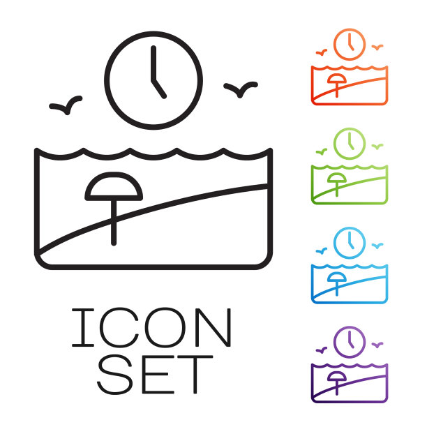 黑线假期时间图标隔离在白色上图片下载