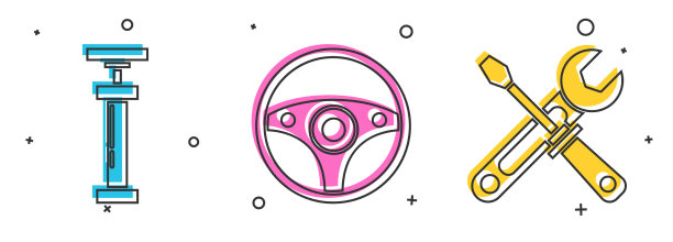 设置汽车气泵方向盘和螺丝刀图片下载