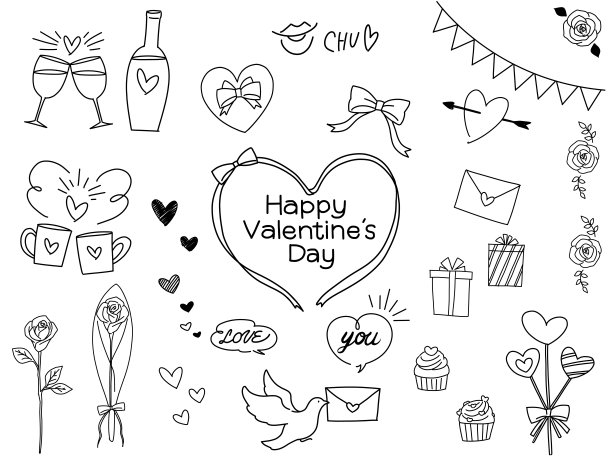 情人节时尚手绘线条艺术素材插画集图片下载