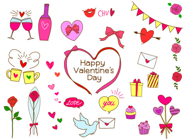 情人节时尚手绘线条艺术素材插画集图片下载