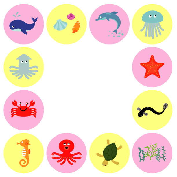 一套矢量插图的海洋生物图片下载