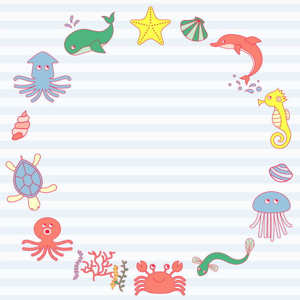 一套矢量插图的海洋生物火焰图片下载