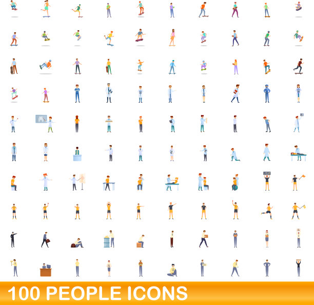 100人图标设置卡通风格图片下载