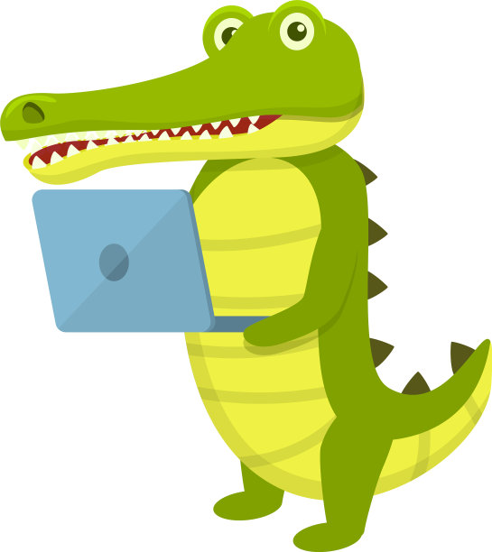 鳄鱼与笔记本电脑图标卡通风格图片下载