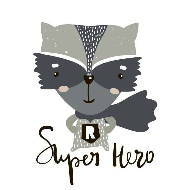 可爱的卡通小浣熊英雄幼稚的印花图片下载