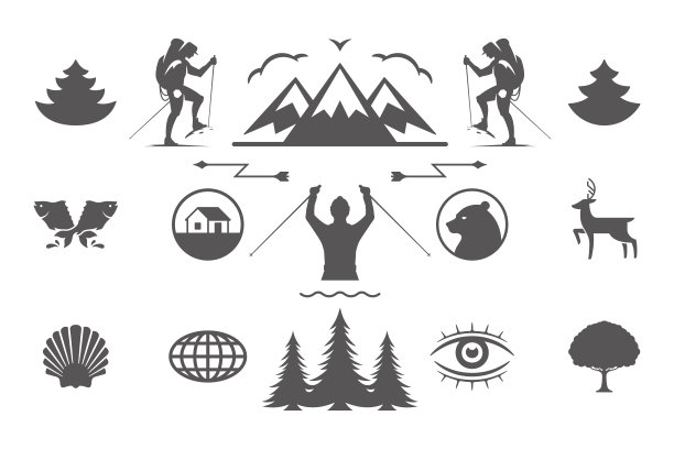露营和户外冒险设计元素和图标设置矢量插图图片下载