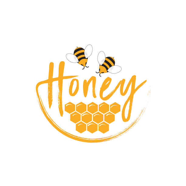 带有蜜蜂和蜂巢的蜂蜜标志图片下载