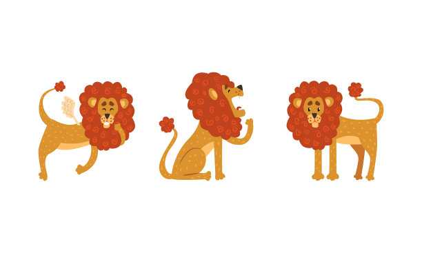 可爱的狮子设置了有趣的非洲动物角色图片下载