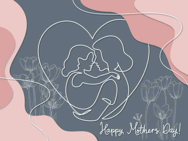 快乐母亲节卡片连续一线画图片下载