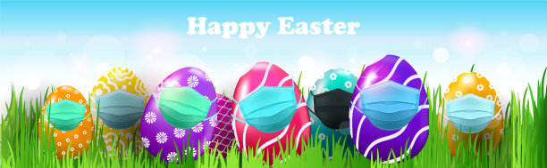 装饰蛋在医疗面具快乐复活节图片下载