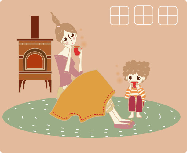 父母和孩子在房间里喝茶。图片下载