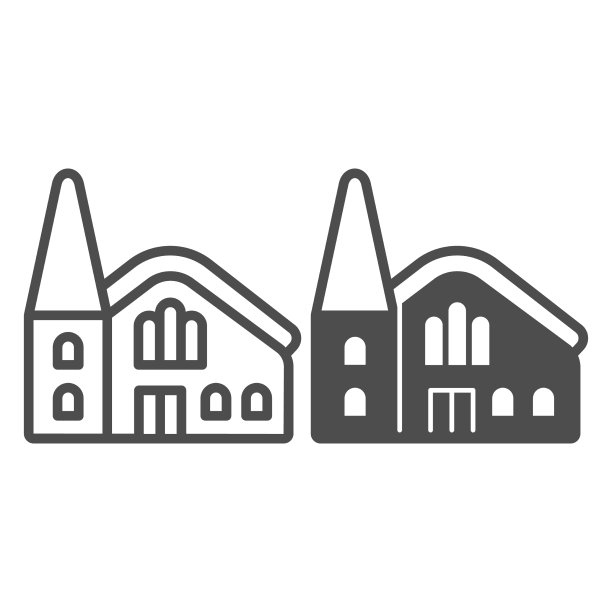 天主教教堂的线和固体图标复活节快乐图片下载