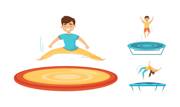 兴奋的孩子们在蹦床上蹦蹦跳跳图片下载