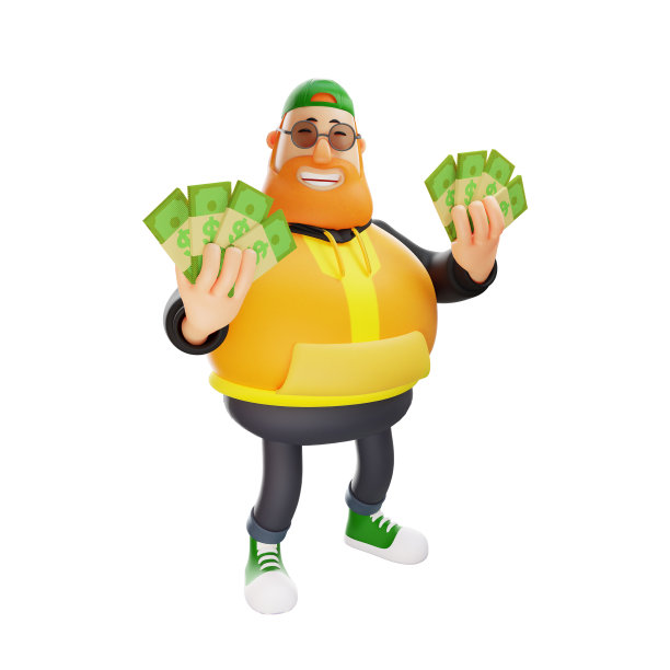 3D胖男卡通插图有很多钱图片下载