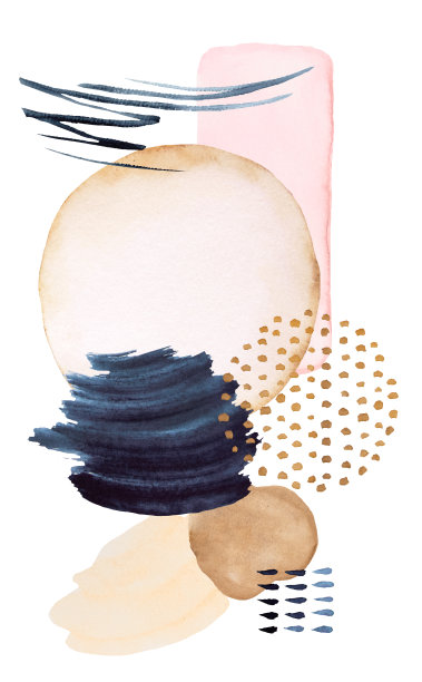 水彩深蓝和米色绘制抽象元素图片下载