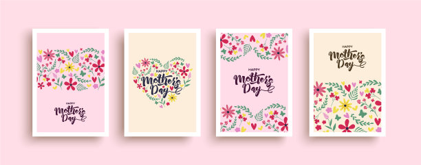 母亲节快乐粉花心卡套装图片下载