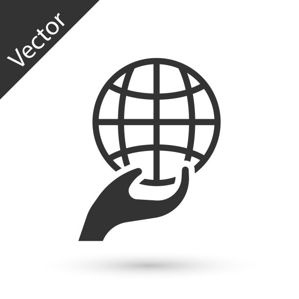 灰色人类手握地球地球图标孤立在白色背景。拯救地球的概念。向量图片下载