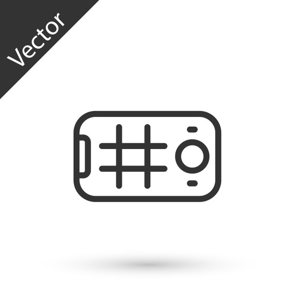 灰色线自拍手机图标孤立在白色背景。向量图片下载