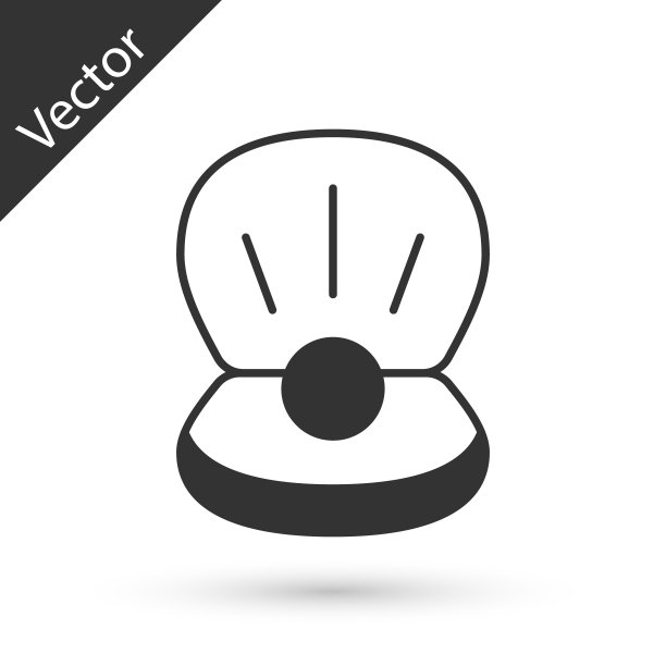 灰色自然开壳珍珠图标孤立在白色背景。扇贝贝壳。海贝的迹象。向量图片下载