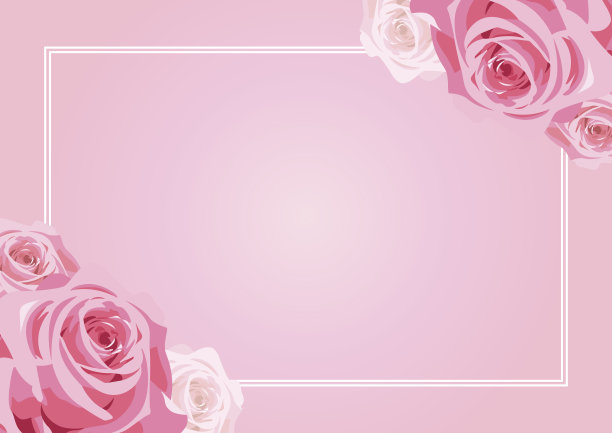 柔软的粉红色玫瑰花框架上的粉红色背景向量图片下载