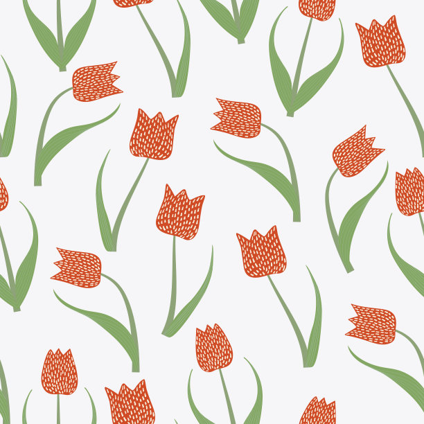 矢量艺术，插图，郁金香主题在白色背景无缝模式打印图片下载