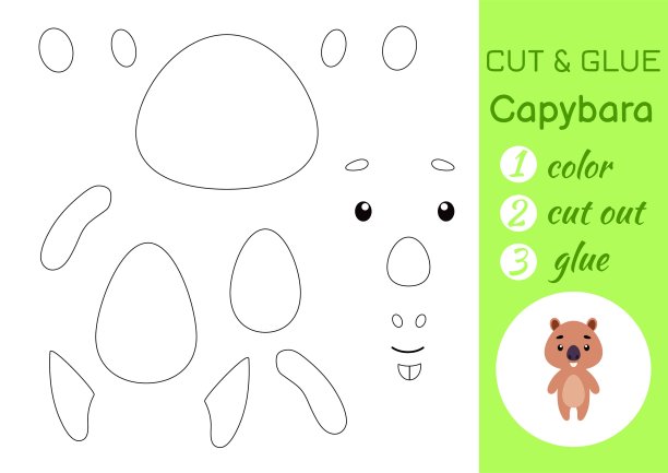 彩色，剪纸和胶水纸小水豚。剪贴工艺品活动页面。学龄前儿童的教育游戏。DIY工作表。孩子逻辑游戏，益智游戏。矢量插图。图片下载