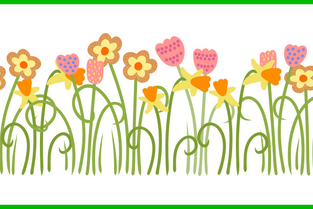 无缝隙的边缘孤立在白色上的波西米亚花。卡通矢量股票插图。每股收益10图片下载