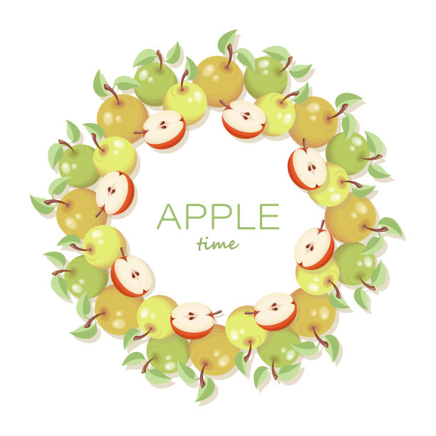 苹果是香甜可口的水果。矢量框架。用苹果和树叶设计。苹果的彩色框架。图片下载