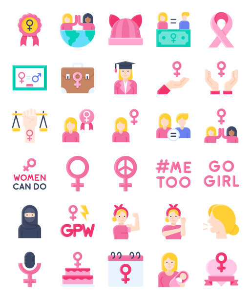 女权主义相关的平面图标设置图片下载