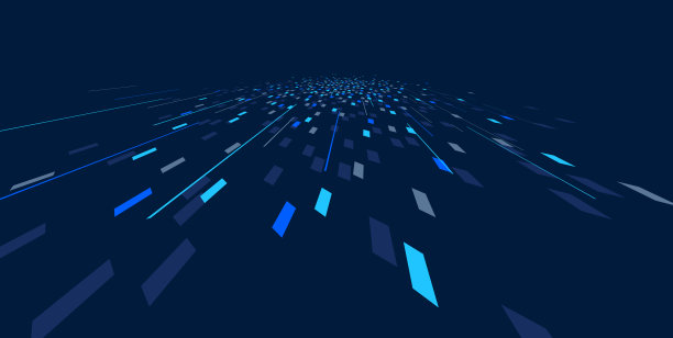 抽象的矢量蓝色背景，通信技术概念，深色3d比特飞行的透视，未来的抽象。图片下载