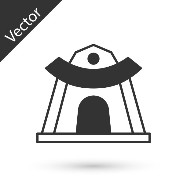 灰色传统韩国寺庙建筑图标孤立在白色背景上。向量图片下载