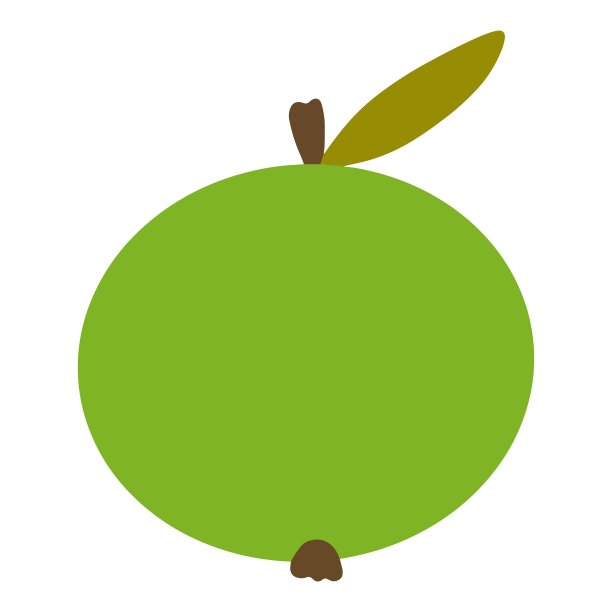 白色背景上的鲜绿色苹果。平面风格矢量插图上的一个苹果茎与一片叶子。图片下载