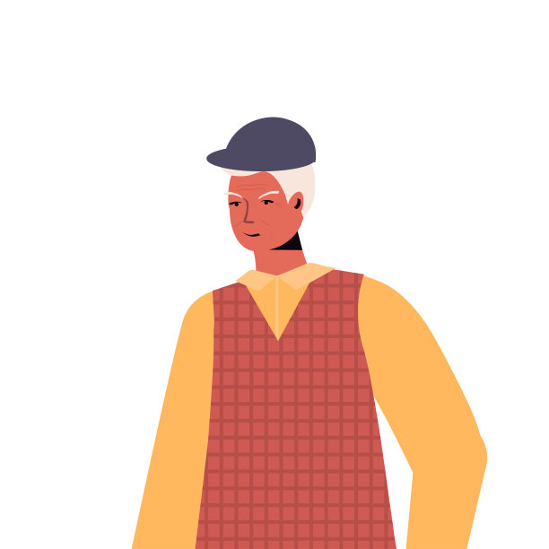 老人穿着休闲时尚的服装，老人卡通人物灰色头发的爷爷肖像图片下载