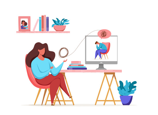 心理治疗在线咨询矢量概念。心理治疗实践的卡通插图图片下载