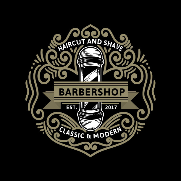 理发和刮胡子理发店经典装饰的复古标志和插图图片下载