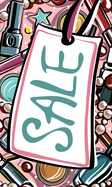 带有垂直标签的亮粉色横幅。青春装饰彩妆风格一幅时尚手绘素描。插图图片下载