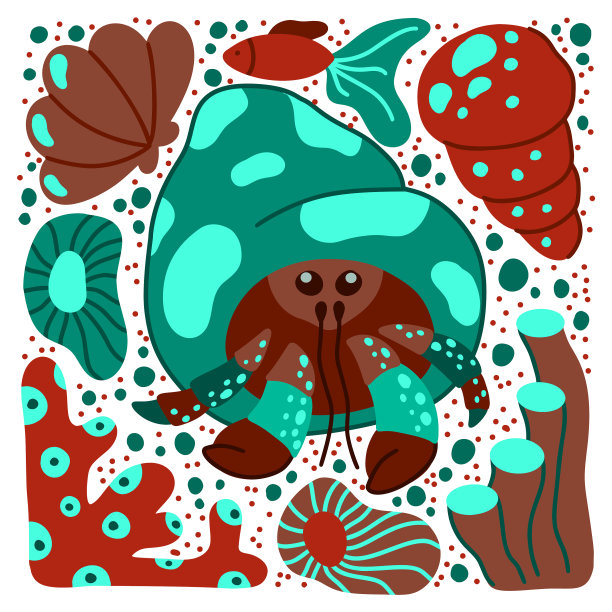 寄居蟹手绘的方形卡通海报图片下载