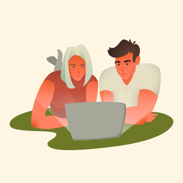 一对年轻夫妇正在寻找新房子。年轻家庭在网上寻找新房出售。房子狩猎。年轻夫妇想要搬家。年轻的女人和男人的笔记本电脑。图片下载