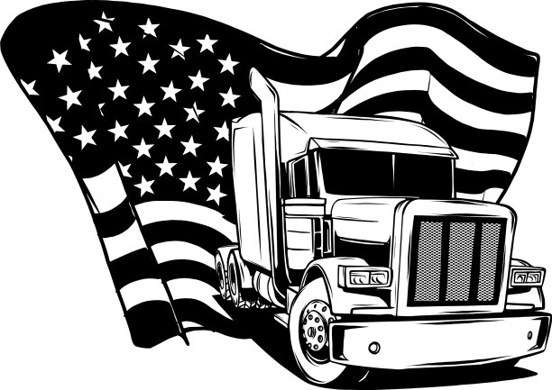 画在黑色和白色经典美国卡车图片下载