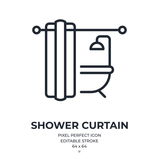 淋浴帘可编辑的描边轮廓图标孤立在白色背景平面矢量插图。像素完美。64 x 64。图片下载