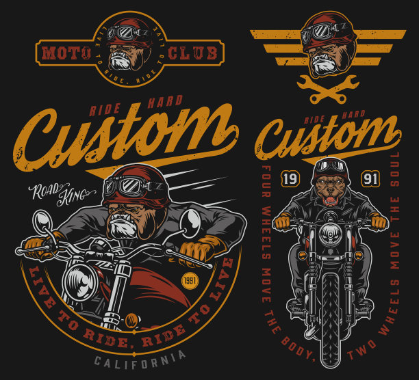 彩色复古摩托车徽章图片下载