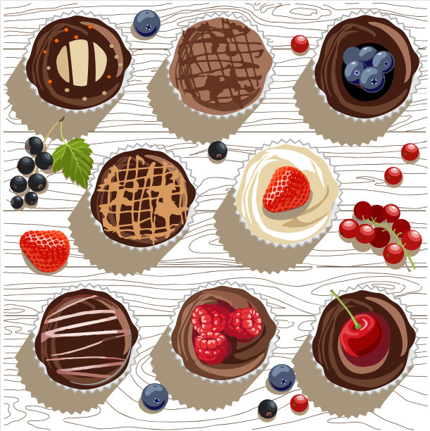 不同种类的松饼和浆果图片下载