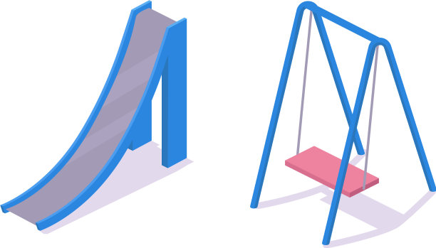 现代儿童秋千和铁制滑梯上图片下载