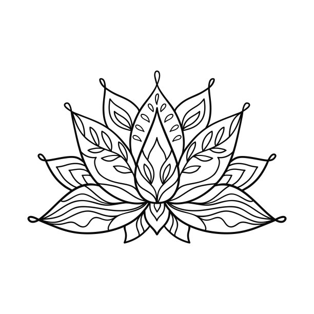 手绘莲花纹身设计。图形的曼荼罗模式。图片下载