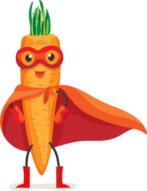 可爱的食物胡萝卜在斗篷和面具超级英雄图片下载