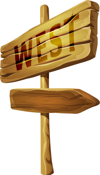 木制的指向西的箭头标志与方向图片下载